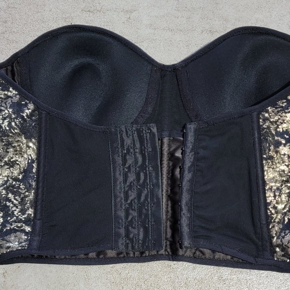 Anomal Couture Black & Gold Corset Bustier Crop Top Size Small - Picture 2 of 4